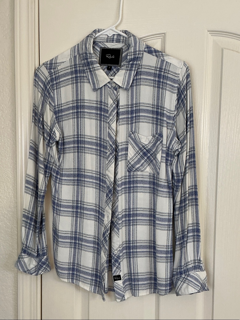 Rails Blue and White Plaid Button-Up Shirt
